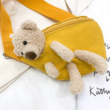 Canvas Women's Waist Bag Fanny Pack Bear Doll Decoration Chest Bag