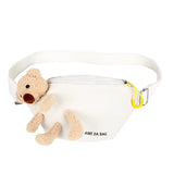 Canvas Women's Waist Bag Fanny Pack Bear Doll Decoration Chest Bag