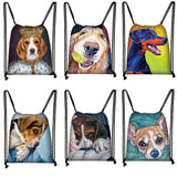 Lab/Golden Retr/Fadou Cartoon Dog Print Drawstring Bag Travel Storage
