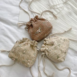 Straw Small Drawstring Crossbody Bags with Lace Flower Decor