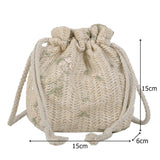 Straw Small Drawstring Crossbody Bags with Lace Flower Decor