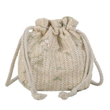 Straw Small Drawstring Crossbody Bags with Lace Flower Decor