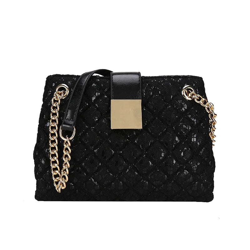 Women's Lace Shoulder Bag, Diamond Pattern Chain Handbag