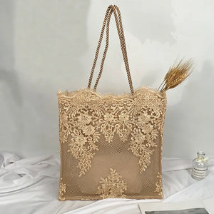 Embroidered Hollow Out Lace Tote Bag Women Shoulder Bag