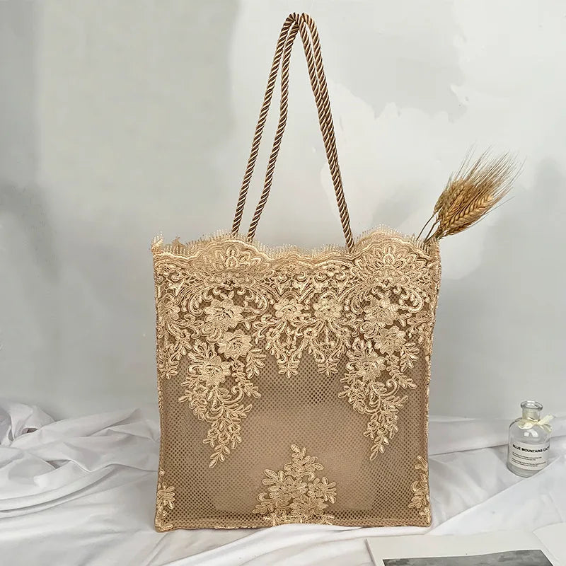 Embroidered Hollow Out Lace Tote Bag Women Shoulder Bag