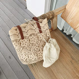 Embroidered Lace Tote Bag Shoulder Handbag Large Capacity Beach Bucket Bag