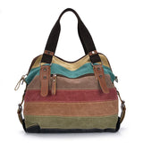 Ladies Rainbow Purse Pouch Canvas Bag Women Handbag Patchwork Casual Shoulder Ba