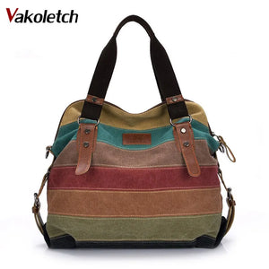 Ladies Rainbow Purse Pouch Canvas Bag Women Handbag Patchwork Casual Shoulder Ba