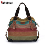 Ladies Rainbow Purse Pouch Canvas Bag Women Handbag Patchwork Casual Shoulder Ba