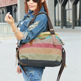 Ladies Rainbow Purse Pouch Canvas Bag Women Handbag Patchwork Casual Shoulder Ba