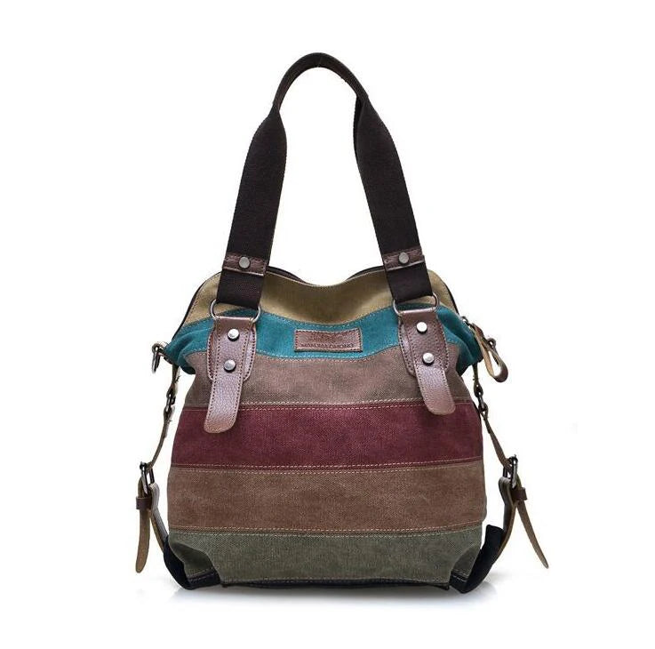 Ladies Rainbow Purse Pouch Canvas Bag Women Handbag Patchwork Casual Shoulder Ba