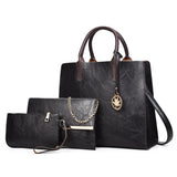 Women's Retro PU Leather Tote Shoulder Bag 3 Pcs Set Handbags