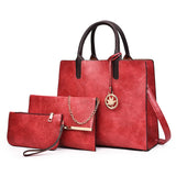 Women's Retro PU Leather Tote Shoulder Bag 3 Pcs Set Handbags