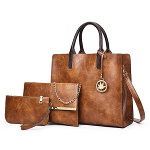 Women's Retro PU Leather Tote Shoulder Bag 3 Pcs Set Handbags