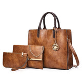 Women's Retro PU Leather Tote Shoulder Bag 3 Pcs Set Handbags