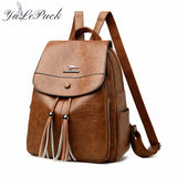 Leather Women Backpack Tassel School Bags Teenage Girls Sac A Dos
