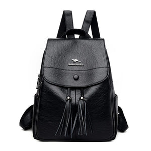 Leather Women Backpack Tassel School Bags Teenage Girls Sac A Dos