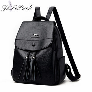 Leather Women Backpack Tassel School Bags Teenage Girls Sac A Dos