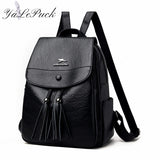 Leather Women Backpack Tassel School Bags Teenage Girls Sac A Dos