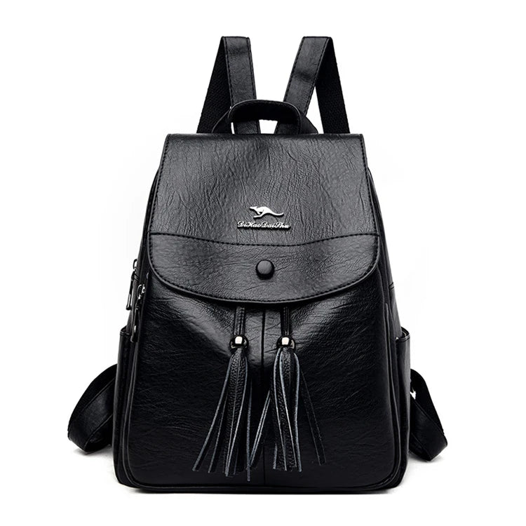 Leather Women Backpack Tassel School Bags Teenage Girls Sac A Dos