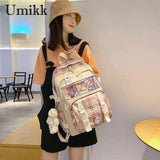 Plaid Print Double Shoulder Backpack
