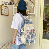 Plaid Print Double Shoulder Backpack