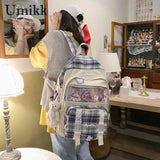 Plaid Print Double Shoulder Backpack