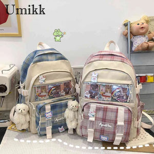 Plaid Print Double Shoulder Backpack