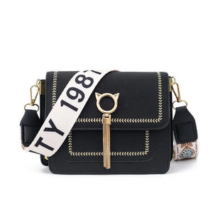 Women's Broadband Shoulder Small Square Bags Cat Tassel Messenger Bag
