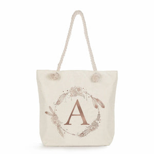 Women's Feather Wreath Tote Bag Letter Print Shoulder Handbag