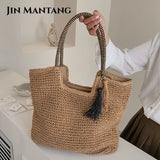 Women's Big Straw Tassel Side Bag - Summer Shoulder Handbag