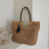 Women's Big Straw Tassel Side Bag - Summer Shoulder Handbag