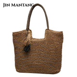Women's Big Straw Tassel Side Bag - Summer Shoulder Handbag