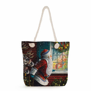 Santa Claus Printed Big Tote Bag Eco Reusable Shopping Handbag for Women