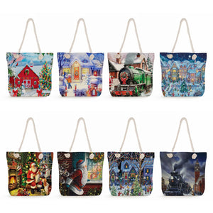 Santa Claus Printed Big Tote Bag Eco Reusable Shopping Handbag for Women
