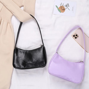 Retro Solid PU Handbag with Butterfly Chain Strap