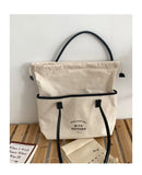 Retro Canvas Shoulder Bag with PU Stitching for Women