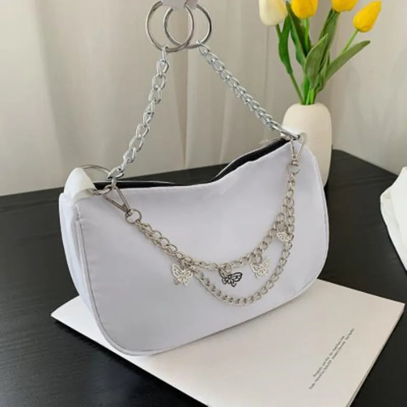 Women's Casual Nylon Shoulder Bag with Zipper - Small Handbag