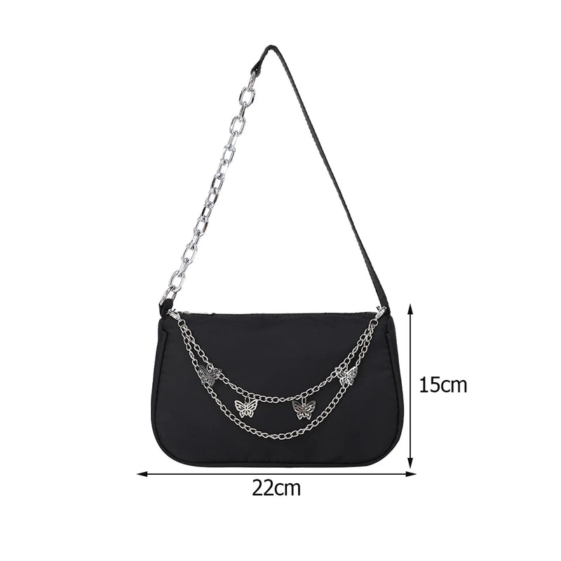 Casual Nylon Shoulder Bag with Butterfly Chain