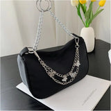 Women's Casual Nylon Shoulder Bag with Zipper - Small Handbag
