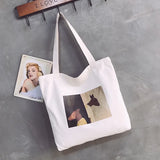 Canvas Tote Bag Cotton Shopping Travel Women Folding Shoulder Shopper Bags