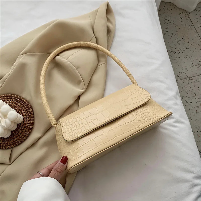 Crocodile Pattern Shoulder Bag Retro Pu Underarm Female Handbag