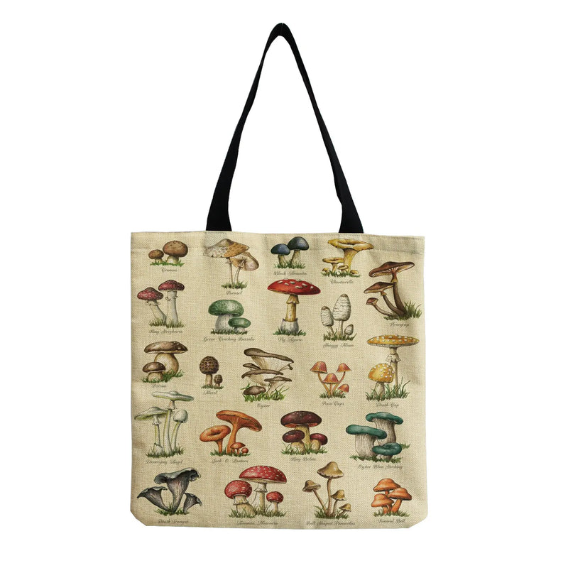 Customizable Beach Bag Butterfly Mushroom Print High Capacity Tote Bag