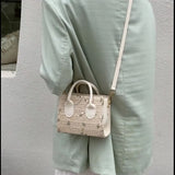 Daisy Woven Bag Straw Small Square Tote Handbag Leather Handle Crossbody