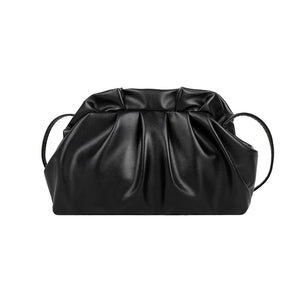 Women's Pleated Hobo Shoulder Bag Soft PU Handbag Solid Crossbody Bag