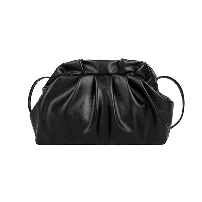 Women's Pleated Hobo Shoulder Bag Soft PU Handbag Solid Crossbody Bag