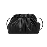 Women's Pleated Hobo Shoulder Bag Soft PU Handbag Solid Crossbody Bag