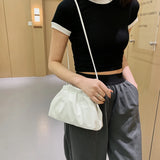 Women's Pleated Hobo Shoulder Bag Soft PU Handbag Solid Crossbody Bag