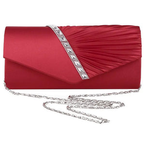 Diamond Ruffle Party Envelope Clutch Bag, red