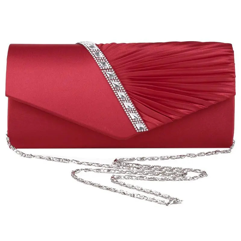 Diamond Ruffle Party Envelope Clutch Bag, red